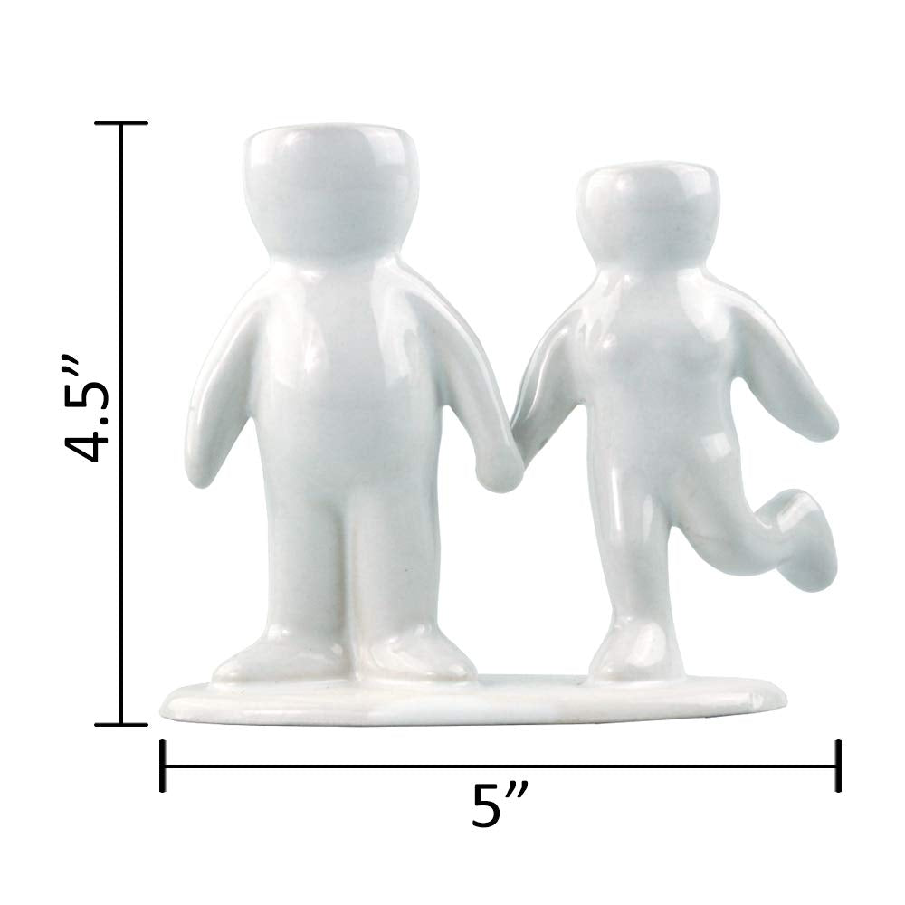 NW Wholesaler 5 Inch White Ceramic Couple Holding Hands People Shaped Planter with Two Live Tillandsia Air Plants - Potted Indoor Air Plants for Home and Office Decor