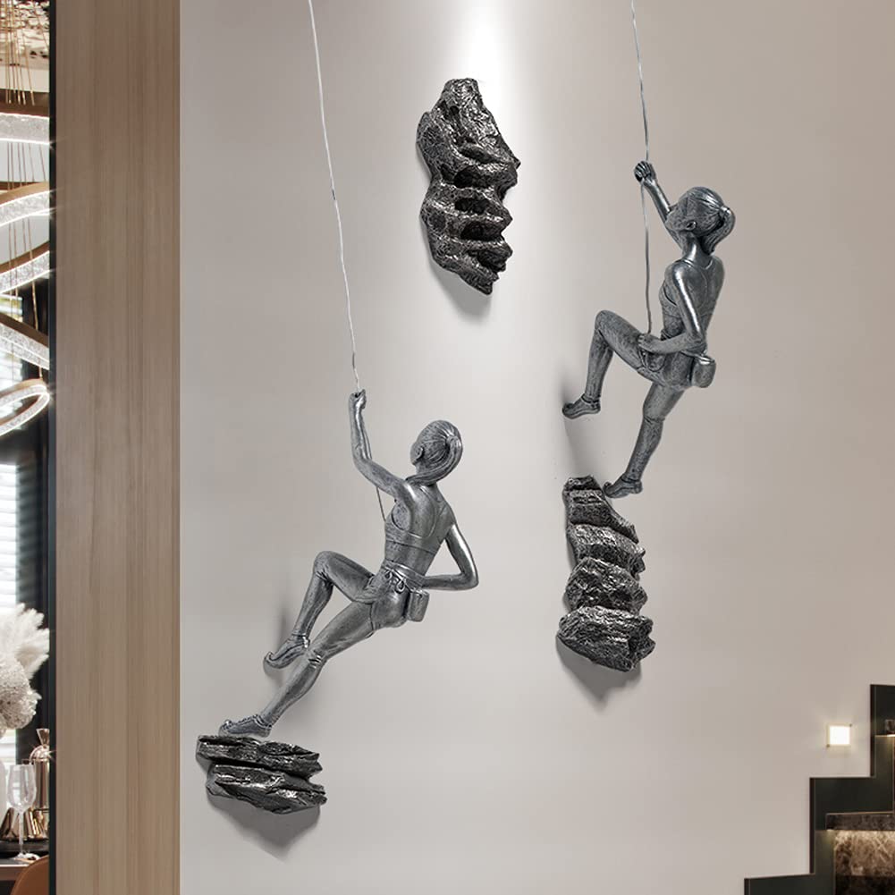 Kelendle Wall Hanging Rock Sculpture Climbing Art Statue Decor Piece for Home and Office Decoration (Bronze Large Rocks)