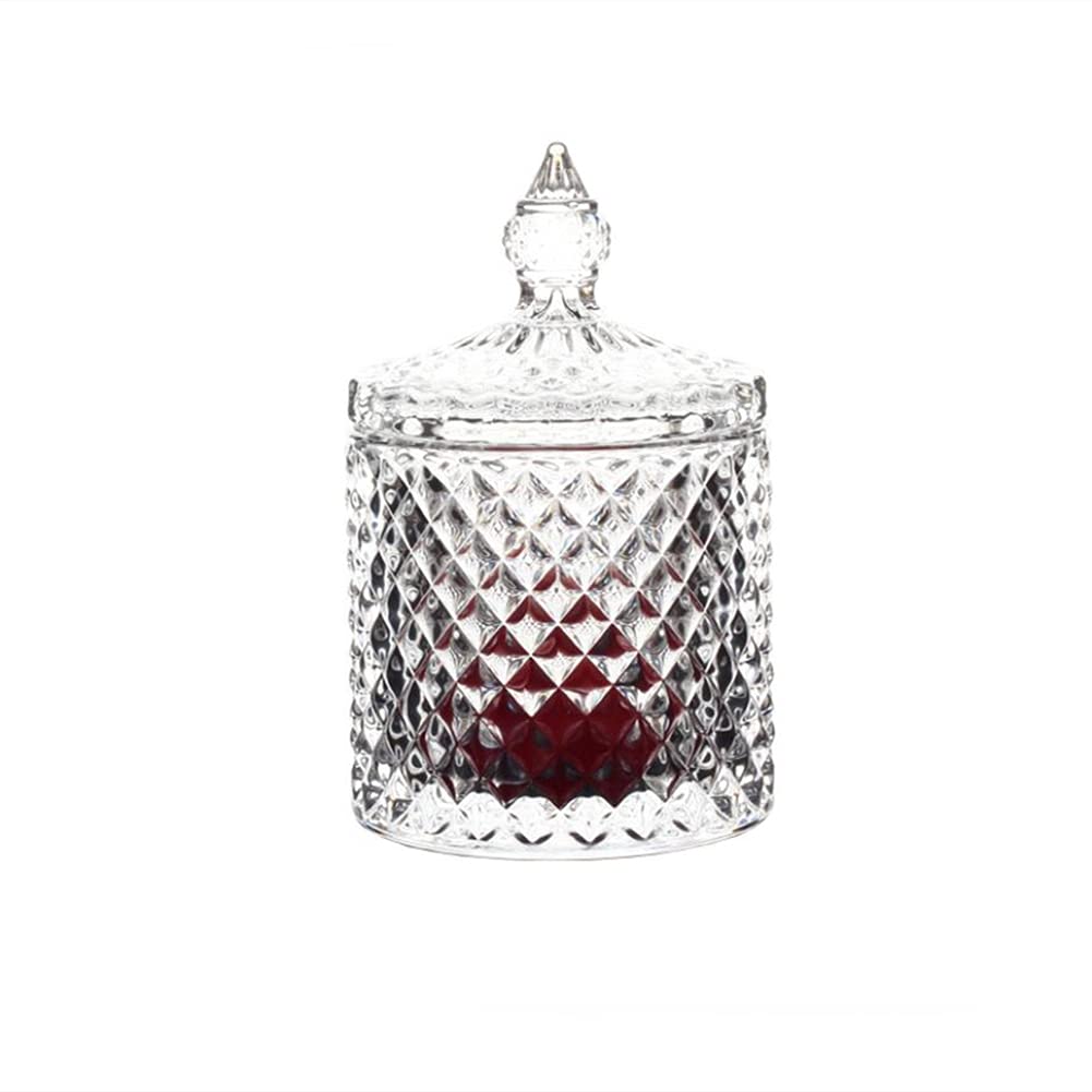 SHUILING Glass Candy Jar with Lids 300m/10OZ Glassware Crystal Candy Dishes Food Storage Container Sugar Cube Bowl Apothecary Jars for Wedding Party Display (Clear)