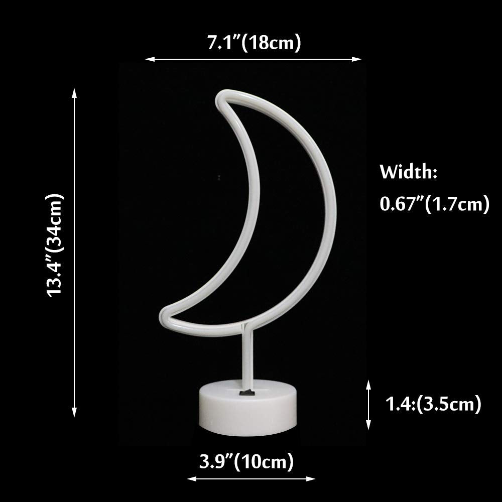 Vicila LED Moon Neon Signs, Crescent Night Lights Ramadan Decor USB Battery Operated Moon Lamp for Birthday Party, Wedding, Halloween, Christmas Decorations-Holder Base(Warm White)