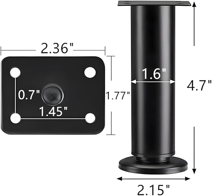 4PCS Adjustable 4.7-7.08 Inch Metal Furniture Legs Black Furniture Replacement