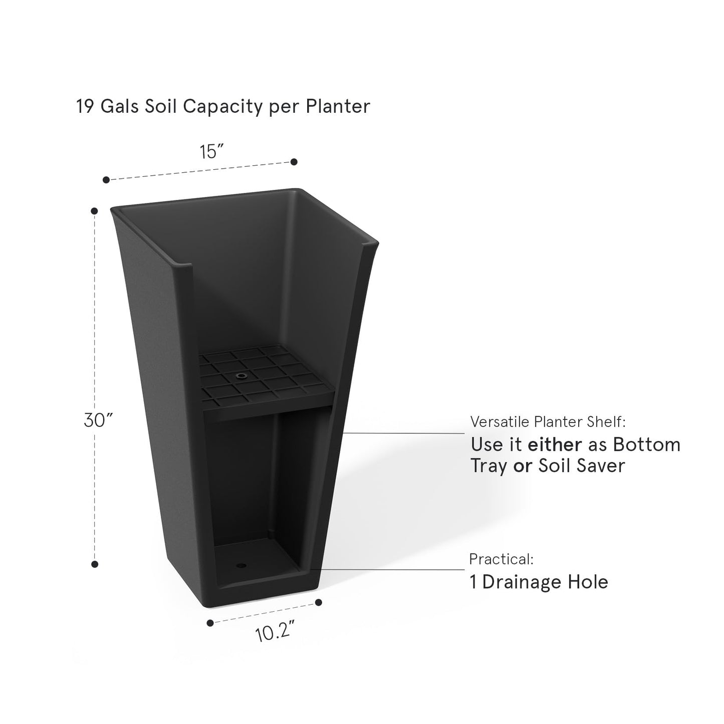 LA JOLIE MUSE 30 inch Tall Black Planters Set of 2, Indoor/Outdoor Rectangular Large V Shaped Taper Planters for Front Door