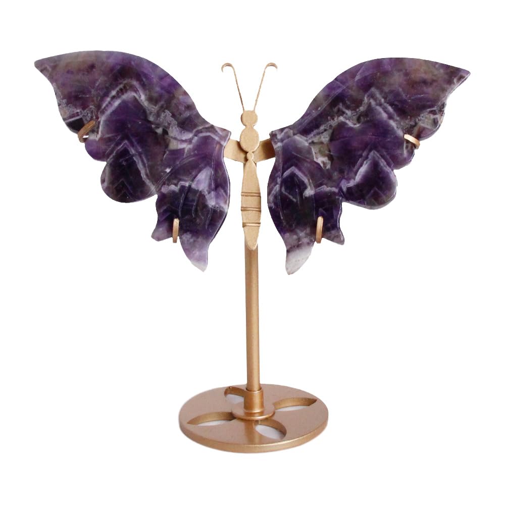 Natural Crystal Quartz Agate Stone Butterfly Wings with Stand Healing Crystal Gemstone Carving Office Home Decor (Dream Amethyst)