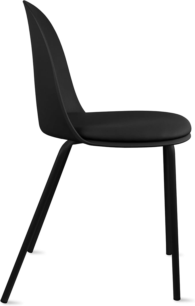 2xhome Modern Stackable Armless Dining Chair | Plastic Shell Seat with Metal Legs | Indoor or Outdoor Use | Home Kitchen Patio (2, Black, Padded Seat)