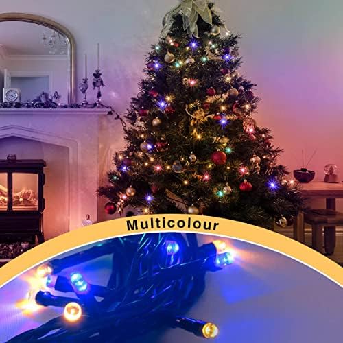 ANSIO® Christmas Lights 100 LED 10m/32ft Christmas Tree Lights for Indoor & Outdoor Multicolour Decorations Fairy String Lights for Xmas Garden Bedroom & Party | Mains Powered Green Cable
