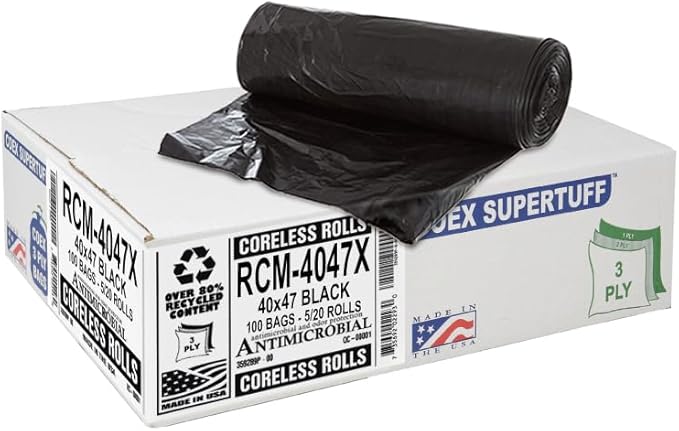 Aluf Plastics 45 Gallon 1.5 MIL Black Heavy Duty Trash Bags