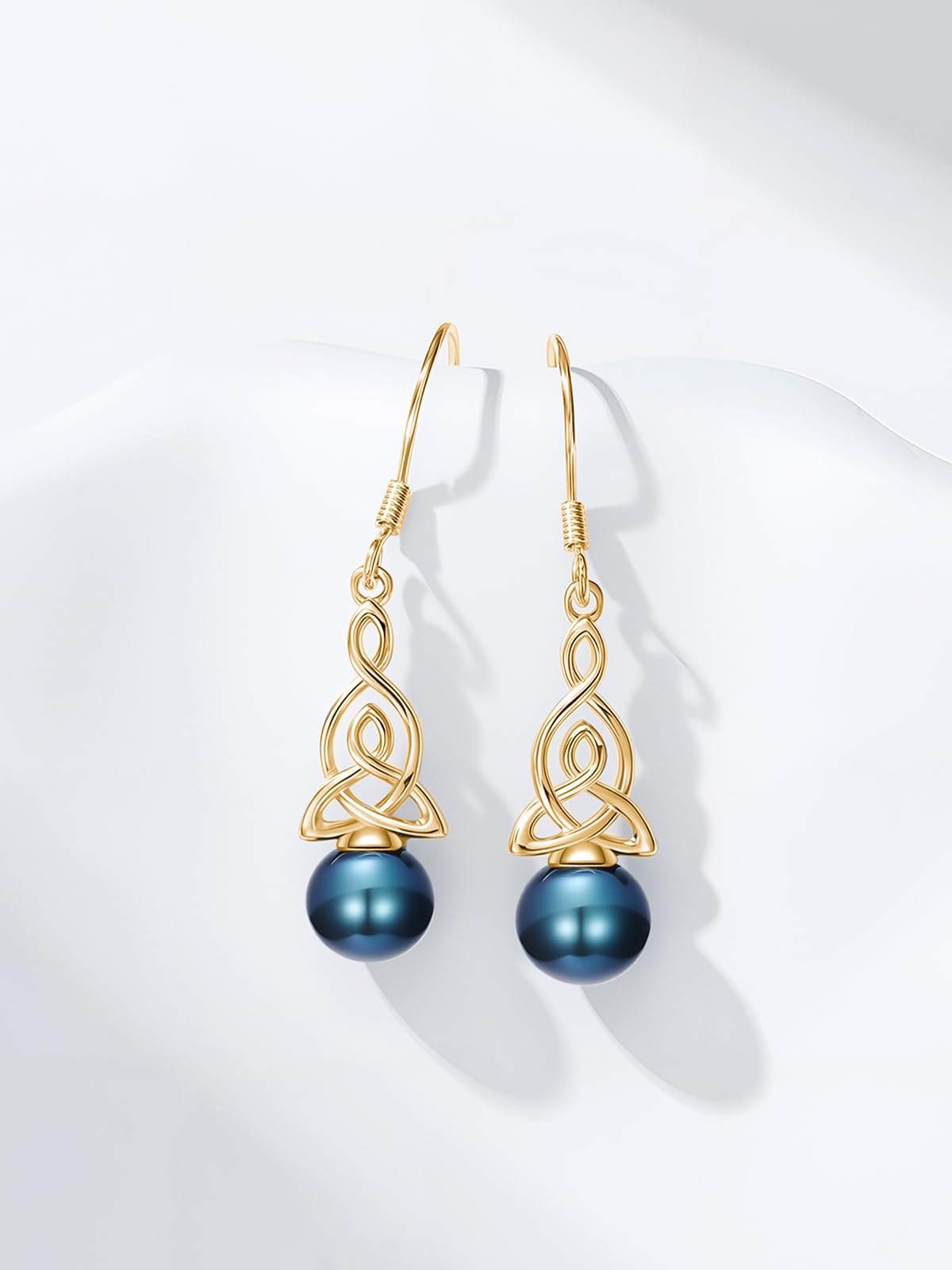 KANNSOAR Tahitian Black Pearl 6MM AAAA 18K Yellow Gold Plated Sterling Silver Dangle Drop Earrings for Women Wife Mom Girlfriend Sister Jewelry Gift for Graduation Wedding Anniversary Birthday