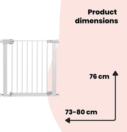 Safety 1st Auto Close Gate, Baby Stair Gate Pressure Fit, 73-80cm (max. 136cm), Automatic Closing Baby Safety Gate, One-Hand Opening, No-Screw Installation (No Drilling), Double Lock System, White