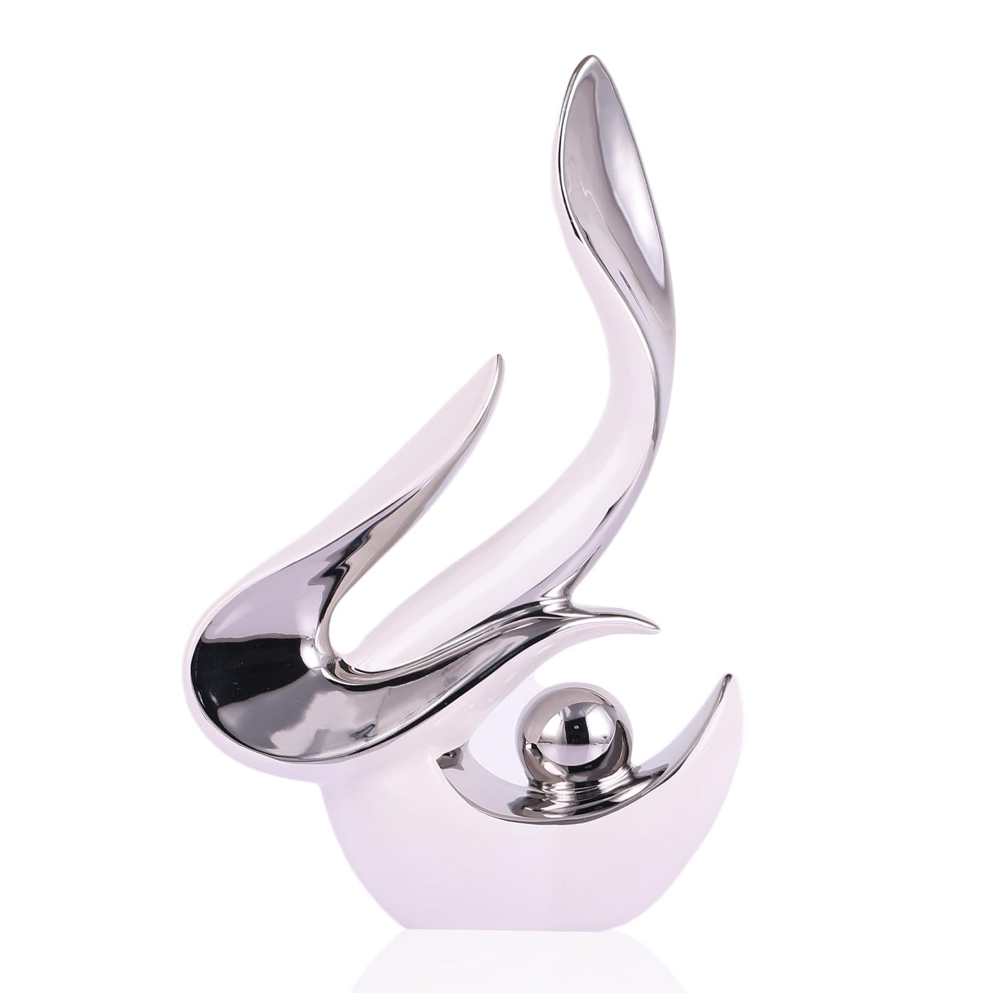 PlivBloom Silver Living Room Decor Table,Sculptures Home Decor,Modern Abstract Art,Dinner Table Centerpiece Decor,Ceramic Statue and Figurines Decorations Accent,Adorno Para Mesa Comedor(White Silver)