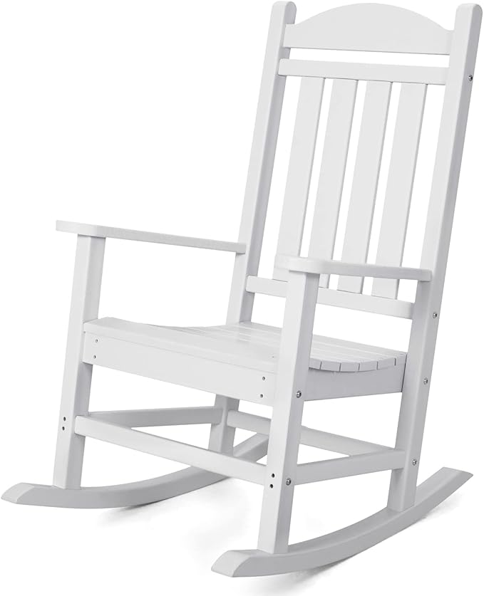Devoko HDPE Rocking Chair Plastic Outdoor Indoor Patio Rocker Chair High Back All Weather Rocker for Patio Backyard Porch Garden (White)