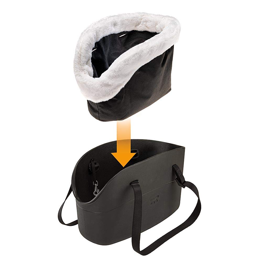 Ferplast Carrier bag for dogs WITH-ME WINTER, made of EVA, Soft rubber plastic, with faux-fur lining, Adjustable handles, Safety belt included, 21.5 x 43.5 x h 27 cm Black