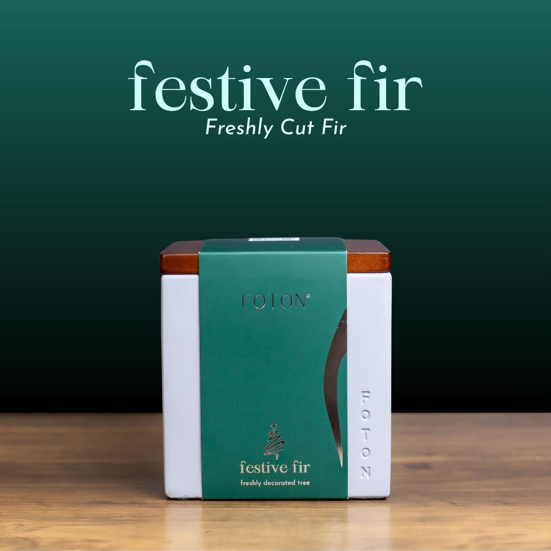 Foton Pearled Candle Le Cube Concrete Vase Set 16 Oz - Festive Fir Scented - Refillable Jar Scented Candle Sand with 15 Wicks - Natural Non-Toxic Decorative Candles for Home