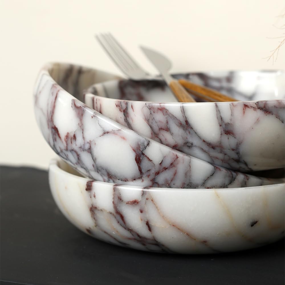 FutureStone Marble Key Bowl for Home Decor, Decorative Bowl for Coffee Table, Marble Fruit Bowl For Table Centerpiece, Coins Candy Catchall Bowl For Entryway (Calacatta Viola, 7.8" x 1.9")