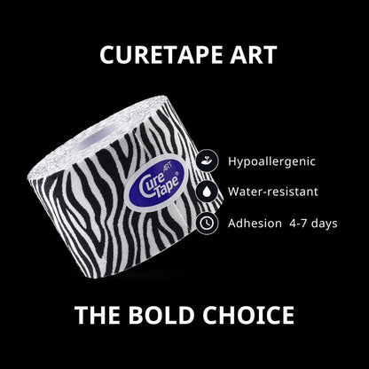 CureTape Art | Kinesiology Tape for Body Pain | Elastic Therapeutic | Waterproof Athletic | Long-Lasting Medical K (Zebra)