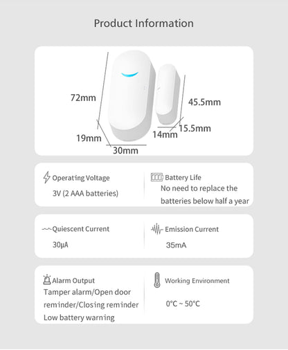 4 Pack WiFi Wireless Door Window Sensor,TUYA Smart Alarm with Free Notification APP Control Home Security Alarm System, Compatible with Alexa, Google Home, Siri