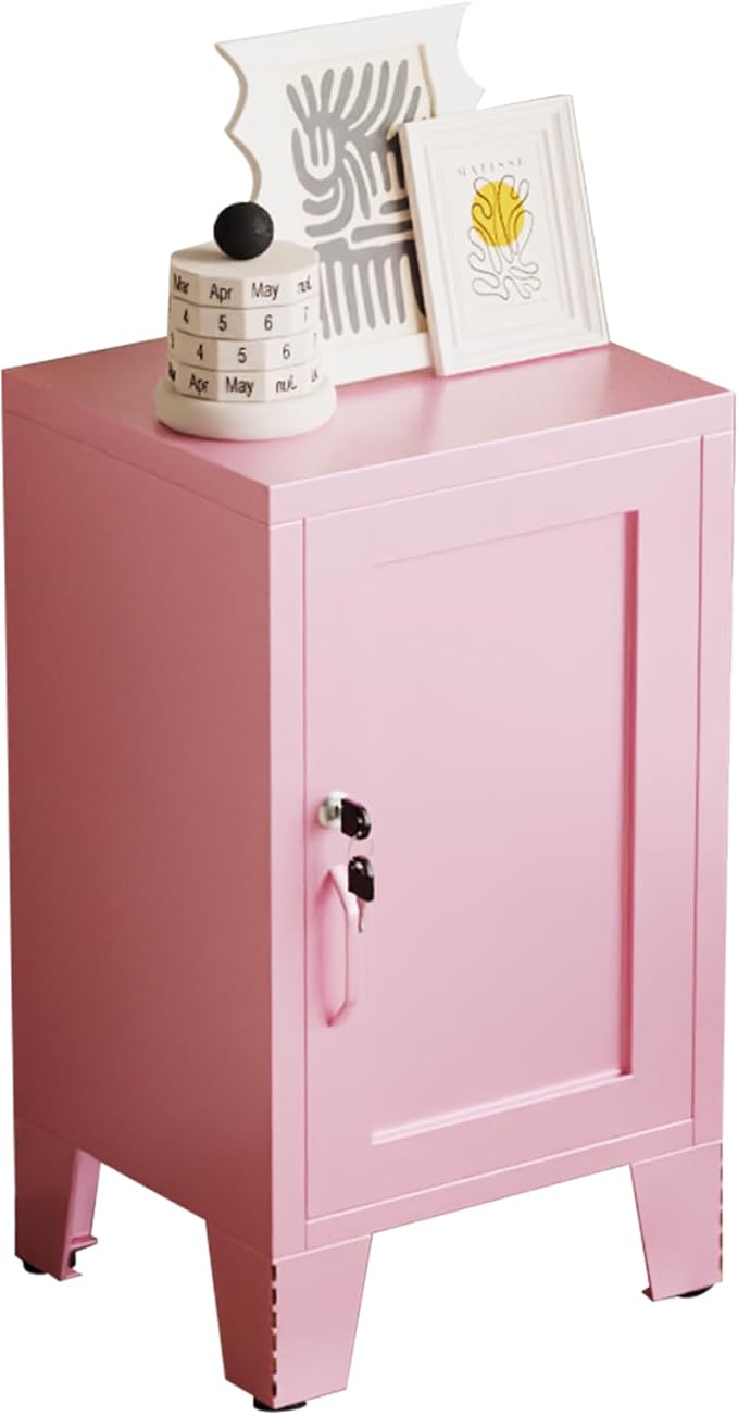 ALBAD Metal Nightstand with Lockable Cabinet, Compact Mini Locker Bedside Table