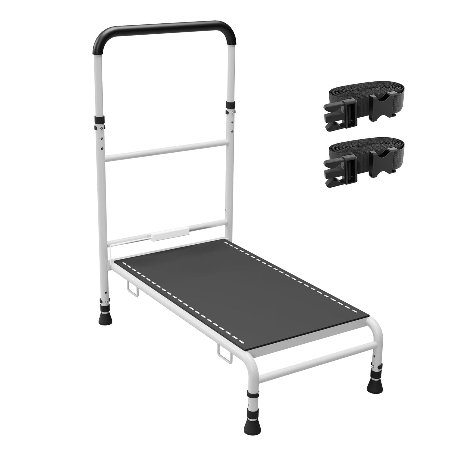 WISDEER Bedside Step Stool for Elderly - Adjustable Handle Motion Sensor LED Light Non-Slip Surface Heavy Duty Steel Supports Up to 400 lbs Ideal for Safe Bed Access, White