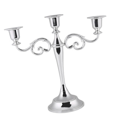 Aumotop Metal Wedding Candlestick Holder Elegant 3 Arms Candelabra for Home Decor, European Style Candle Holder for Wedding and Candlelight Dinner, Metal, Gold (Silver)