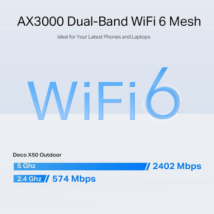 TP-Link Deco X50-Outdoor/Indoor Whole Home Mesh WiFi 6, IP65 Dust & Water Resistance, AI Driven Dual-Band WiFi Booster, Add on Another Deco Mesh Product for Extended Coverage, Works with Alexa