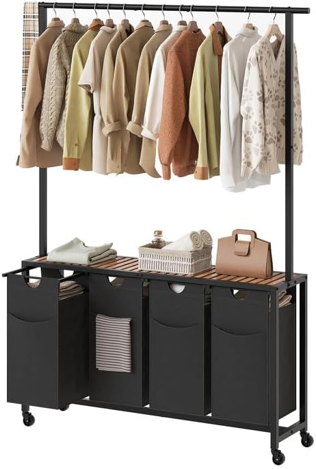 Laundry Sorter 4 Section, Rolling Laundry Hamper