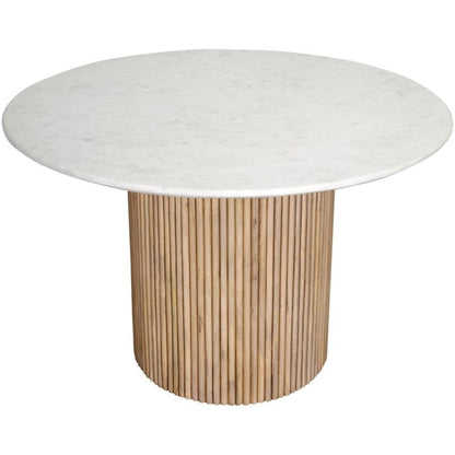 Meridian Furniture 757-T Oakhill Collection Modern | Contemporary Dining Table with Natural White Oak Finish, Solid Mango Wood Base, Genuine Marble Top, Fluted Wood, 47" W x 47" D x 30" H, Natural