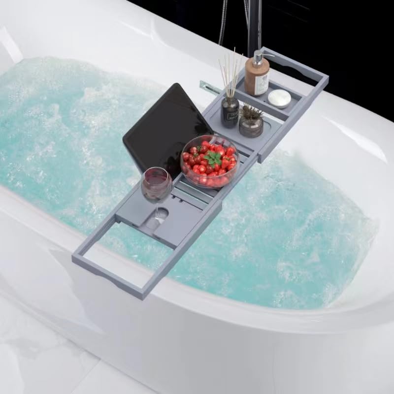 Unibambou Foldable Bathtub Tray - Expandable Bamboo Bath Caddy Tray for Tub - Luxury Wood Bath Accessories, Perfect Spa Experience for New Home - Unique House Warming Gifts for Mom, Women, Couples