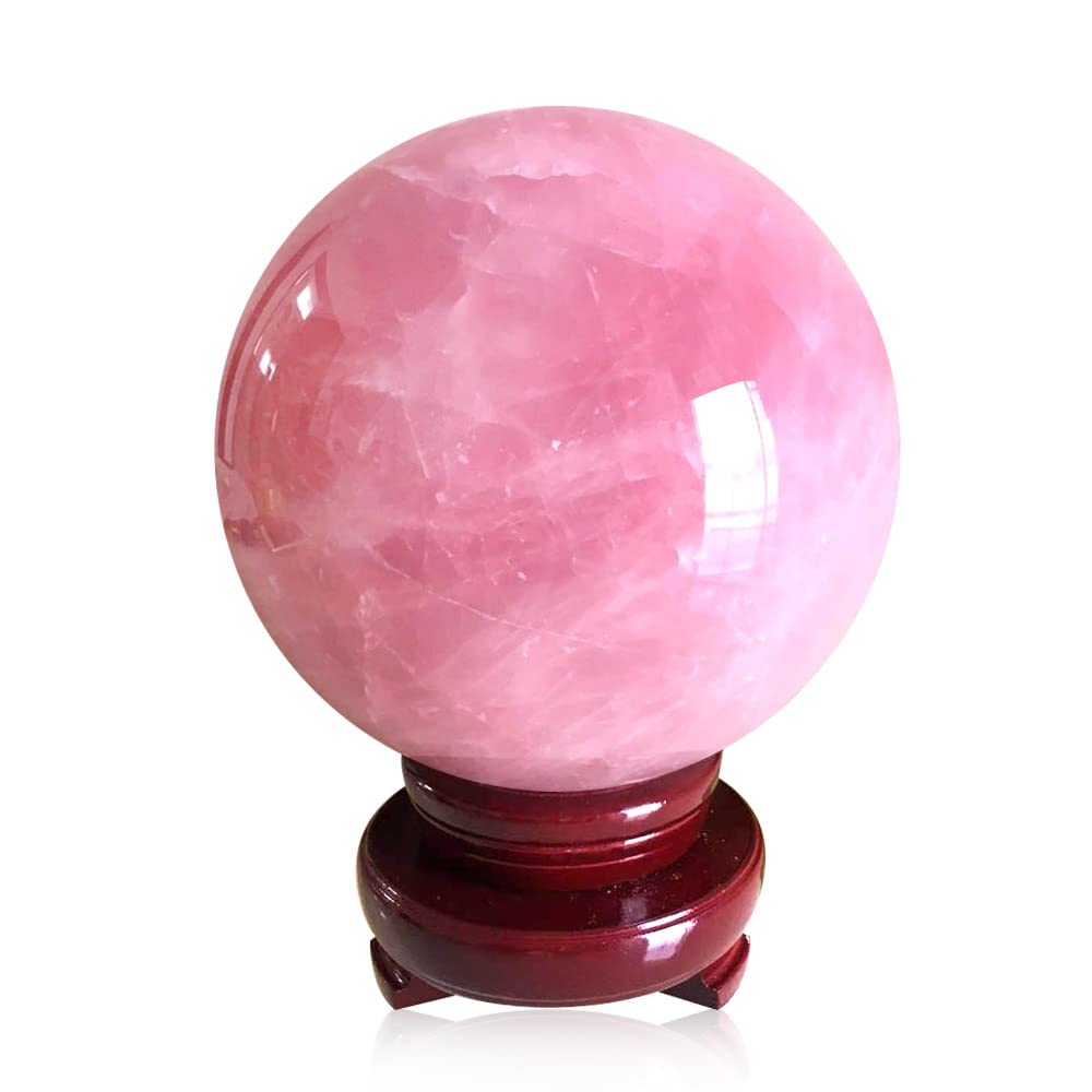 MDYSC 3.54inch Natural Pink Rose Quartz Magic Crystal Healing Ball Ornament Sphere + Base (9cm (3.54inch))