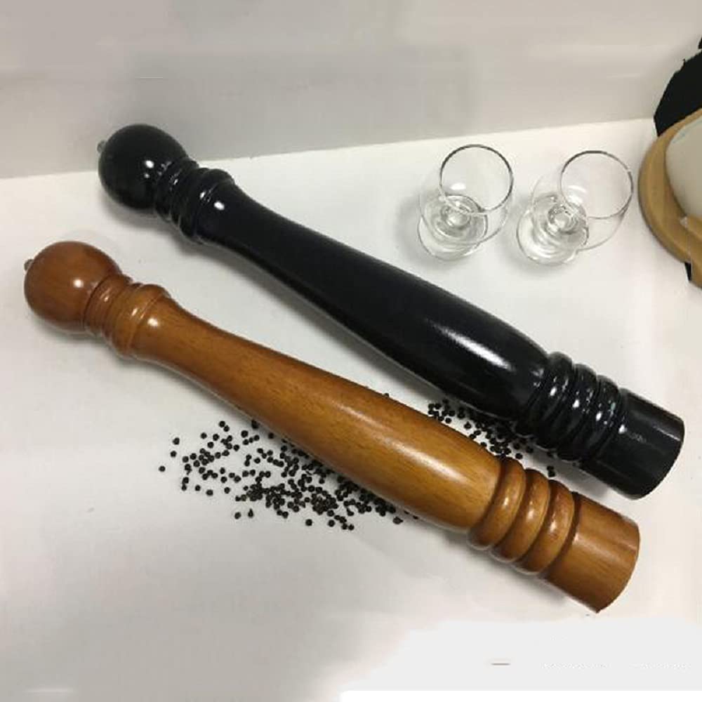 Wood Pepper Mill Hotel Salt Pepper Mill Large 20" Super Big Oak Wooden Salt and Pepper Stainless Steel Core Manual Pepper Grinder-Brown