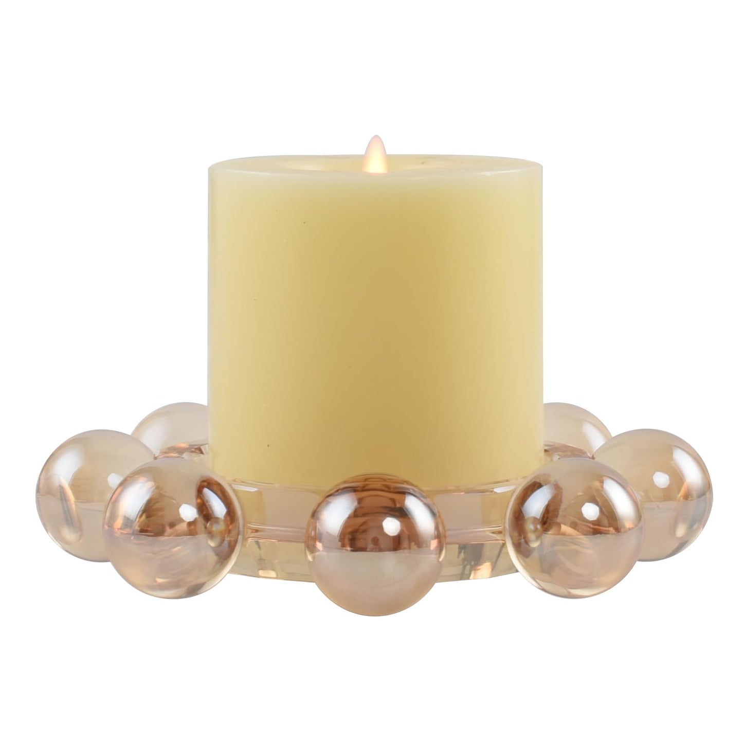 Marvala Crystal Pillar Candle Holder, Chic Smoky Bubble Candle Dish, Decorative Candlestick for Table, Party, Wedding, Holiday, Home Decor
