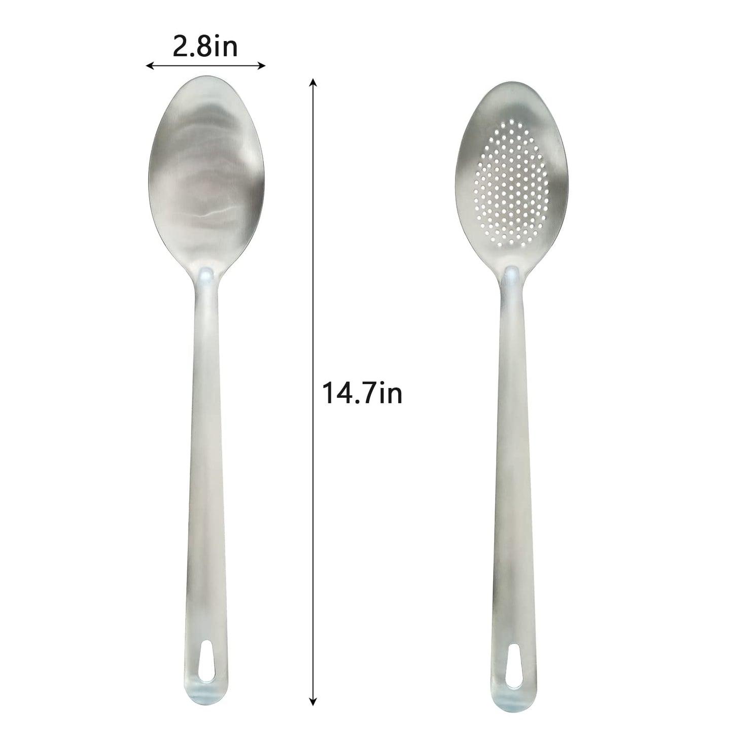 IOCBYHZ Cooking Spoon Set, 2Pcs 14.7" Stainless Steel Large Serving Spoons, Solid & Slotted Spoons for Restaurant, Metal Kitchen Utensils