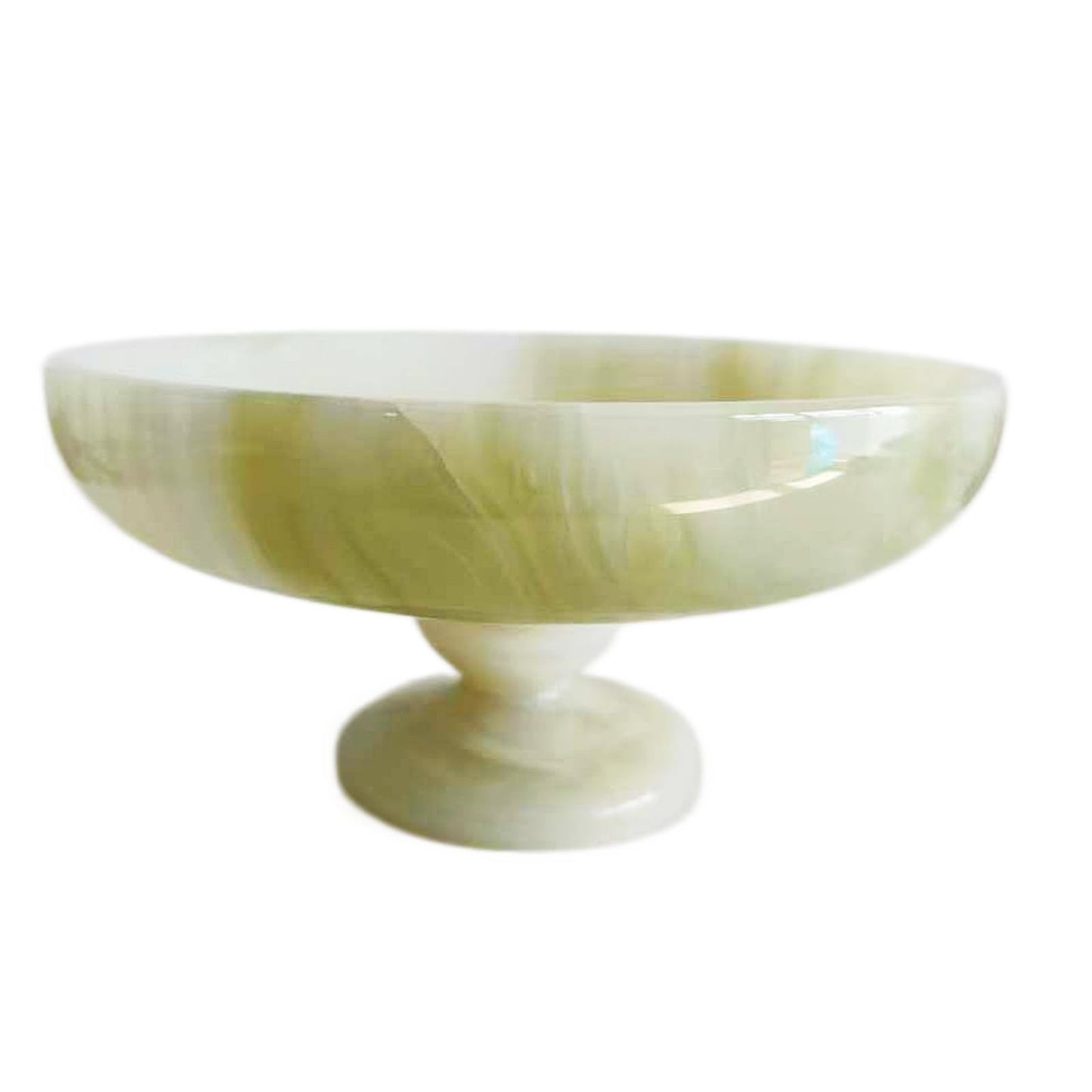 SourcTrek Hand-Carved Natural Jade Onyx Centerpiece — Artisan Serving Tray with Sculpted Pedestal, Luxury Home Decor for Dining Table & Living Room (Light Sage Green)