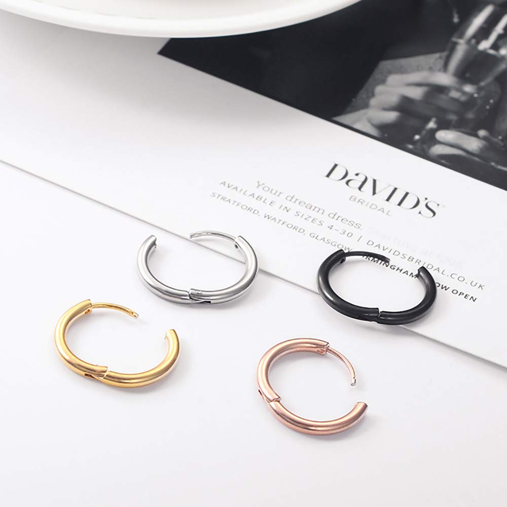 316L Surgical Stainless Steel Huggie Hoop Earrings 10mm Black Hypoallergenic Earrings Hoop Cartilage Helix Lobes Hinged Sleeper Earrings For Men Women(C03:10mm Black(THK 2.0mm))