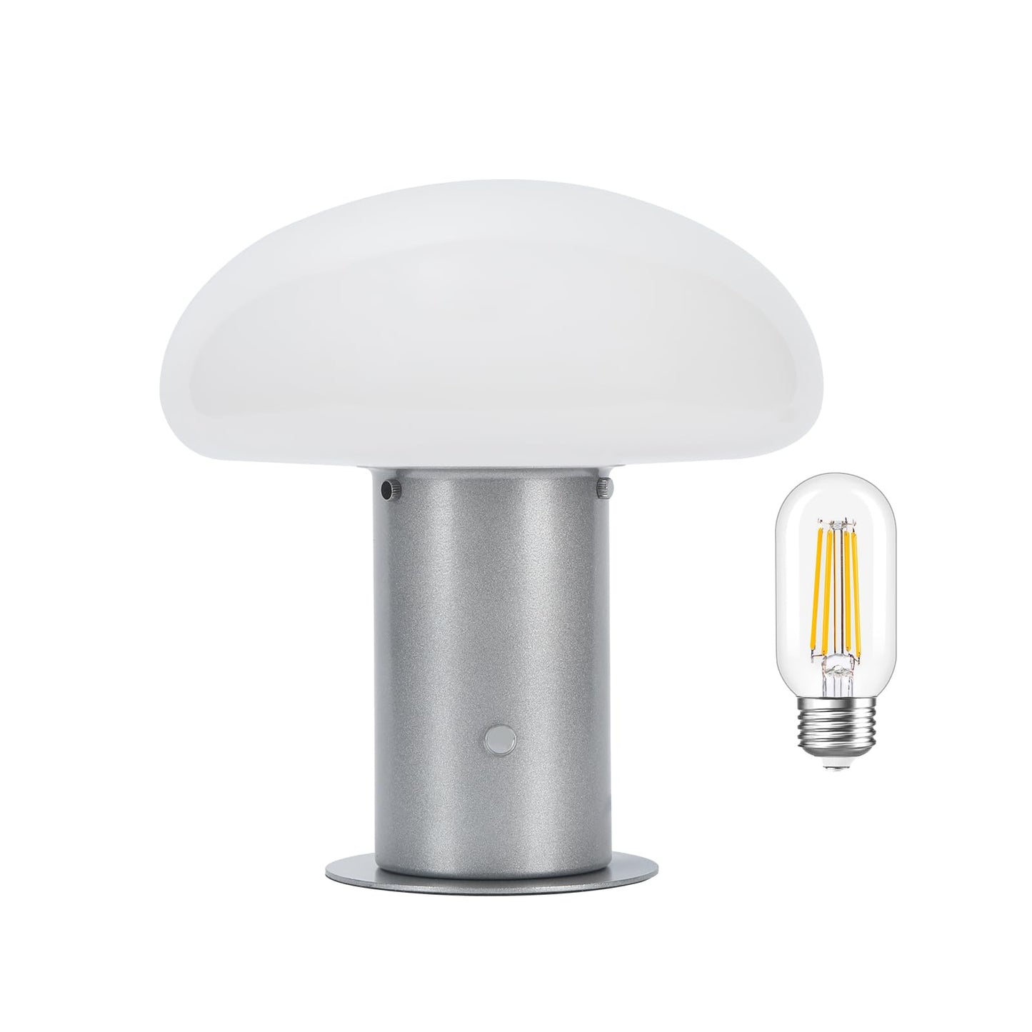 BNYFDC Mushroom Lamp, Retro Table Lamp with Touch Control Switch, 3 Way Dimmable Nightstand Lamp for Bedroom and Living Room, 6W LED Bulb Included (Silver)