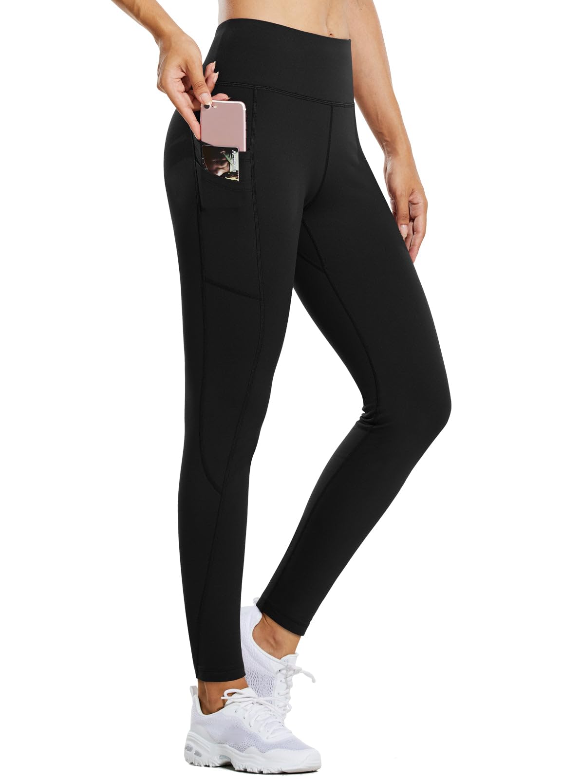 baleaf Women's Fleece Lined Leggings Thermal Water Resistant Legging High Waisted Winter Running Hiking Sports Trousers with Pockets Black M