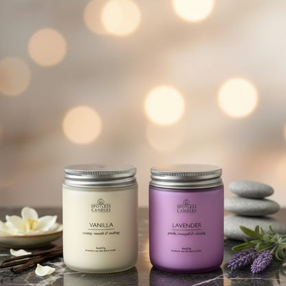 Aromatic Candles Two Pack - 2 x 8 oz Lavender & Vanilla in a Gift Pack, Classic Candle Set for Men and Women by Spotless Leopard