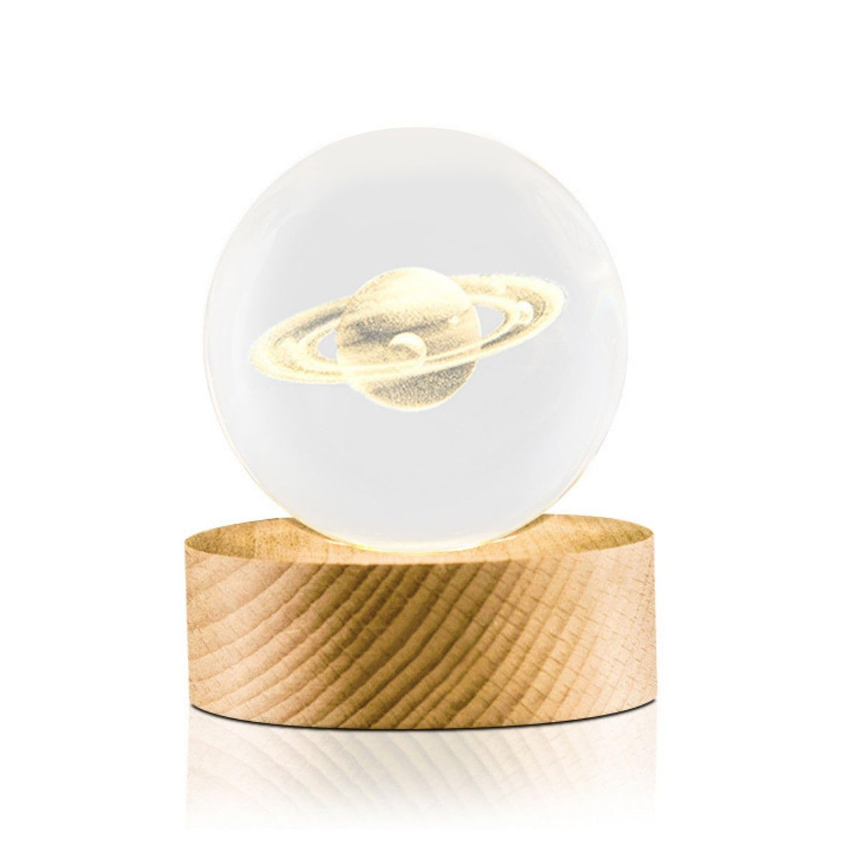 Flexzion 3D Saturn Crystal Ball Night Light - LED Light Hologram Glass Lamp with Solid Wood Base, USB Powered Crystal Ball Lamp with Adjustable Brightness for Home Decor Display Gift, 2.4inch(60mm)