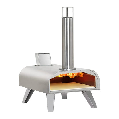 BIG HORN 12"Multi-Fuel Outdoor Pizza Oven Reach up to 1110℉– 3-in-1 Wood,Gas&Electric Compatible(Burners Sold Separately),Pellet Pizza Oven Portable Pizza Maker for Backyard, Camping&Tailgating,Silver