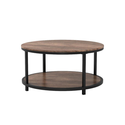 NSdirect Round Coffee Table,36" Coffee Table for Living Room,2-Tier Rustic Wood Desktop with Storage Shelf Modern Design Home Furniture(Light Walnut)