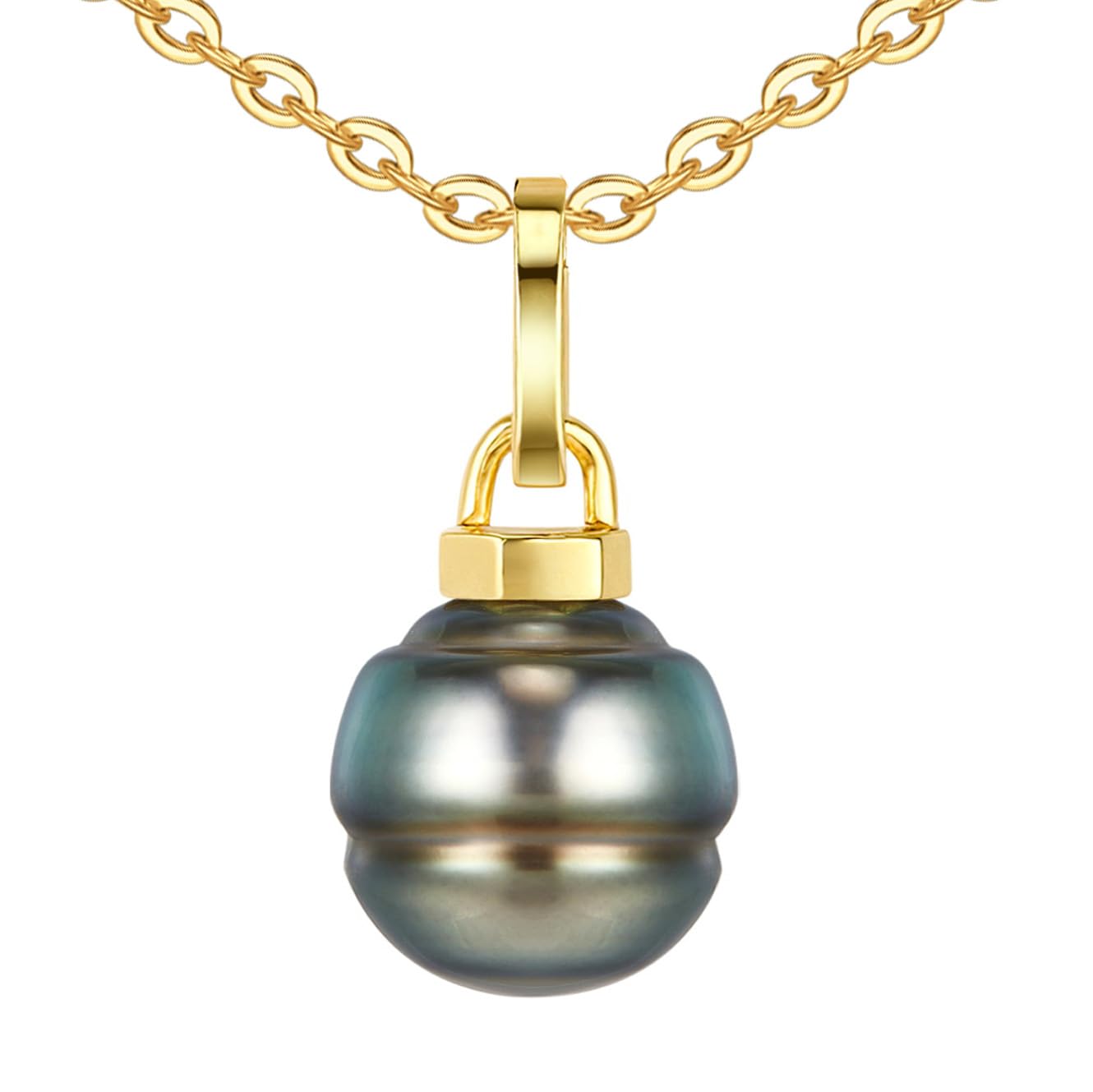 Genuine Tahitian Black Pearl Necklace - 9-10mm Baroque Seawater Pearl with Sterling Silver Moissanite Pendant, Christmas Gift for Wife Mom Women, Jewelry Gifts for Wedding Anniversary Birthday