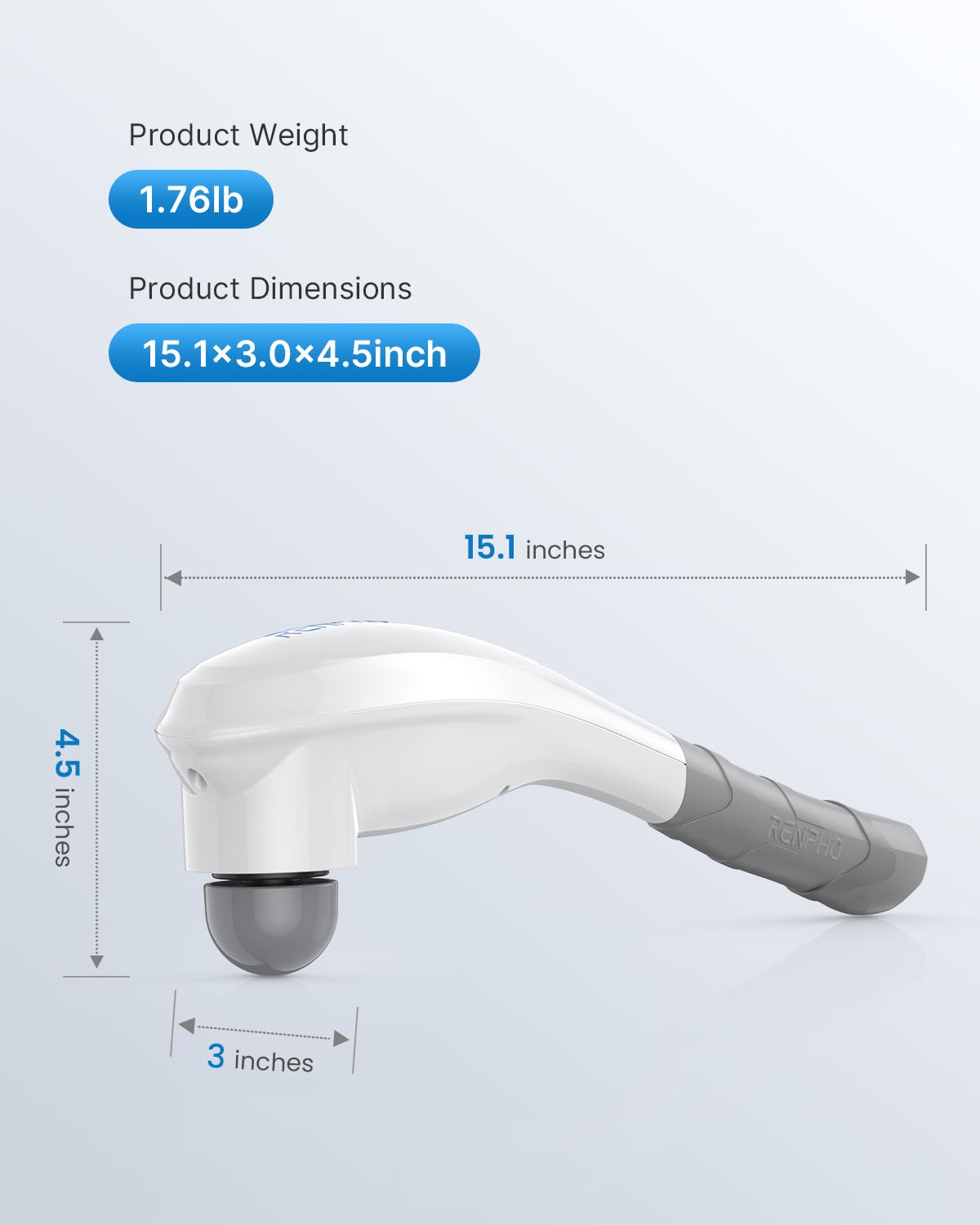 RENPHO Rechargeable Handheld Back Massager, Cordless Electric Neck Massage Tool for Shoulder, Foot, Leg, Calf, Gifts for Women and Men