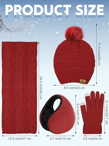 URATOT Winter Warm Sets Knitted Scarf Beanie Pompom Hat Touch Screen Gloves and Winter Ear Warmer Set for Men or Women