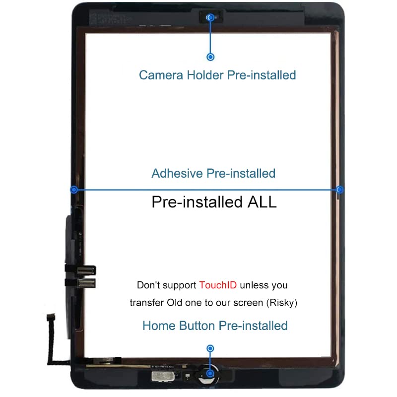 JPUNG A1893 A1954 Screen Replacement Kit for iPad 6 (6th Gen) Digitizer Touch Glass 6th Generation 9.7 inch 2018 with Home Button Full Repair Tools Video Guide