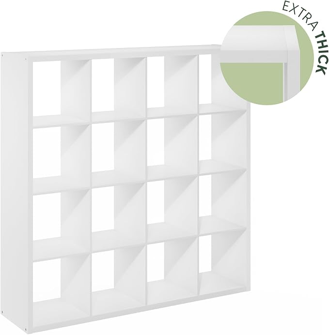 Furinno Cubicle Book Shelf, 16-Cube Bookshelf, Extra Thick Frame Reversible
