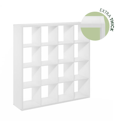 Furinno Cubicle Book Shelf, 16-Cube Bookshelf, Extra Thick Frame Reversible Bookcase with Open Back, 14.6" x 58" x 58", for Living Room, Bedroom, Home Office, White