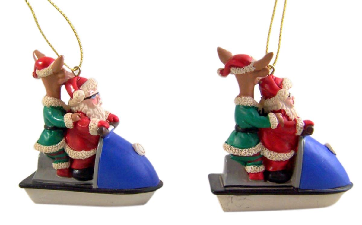 Chesapeake Bay Santa and Reindeer Riding Jet Ski Ornament Set of 2