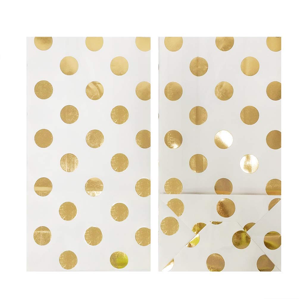 ADIDO EVA 100 PCS Gold Polka Dot Paper Bags Small Paper Party Treat Bags (5.1 x 3.1 x 9.4 Inch)