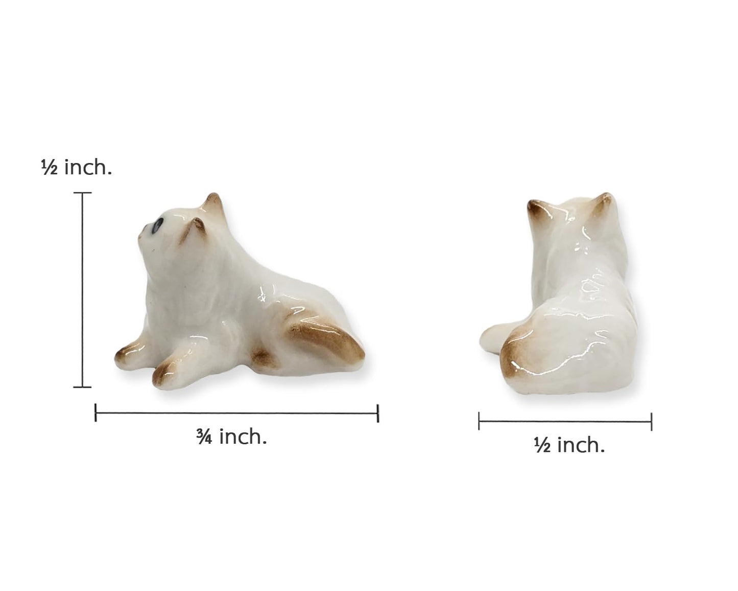ChangThai Design Tiny ¾ Inch Lying Look Up Himalayan Persian Longhaired Cat - Miniature Hand Made Ceramic Cats Kittens Feline Animals Cute Porcelain Decorative Figure Collectible Figurines Décor Gifts