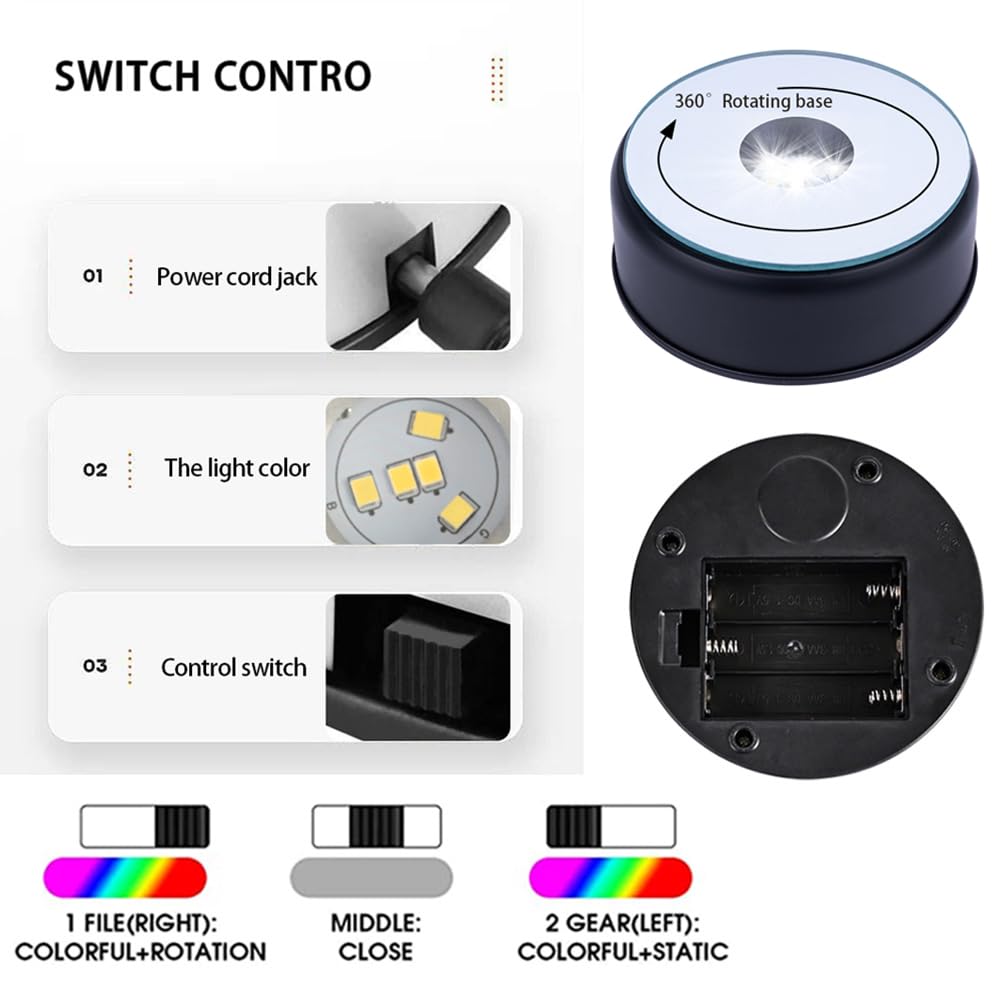 PHMOOJ Black 5 LED Display Base for Crystals Glass Art,White Light Rotating Crystal Display Base Stand,Cup Display Stand Turner for Tumbler Cups