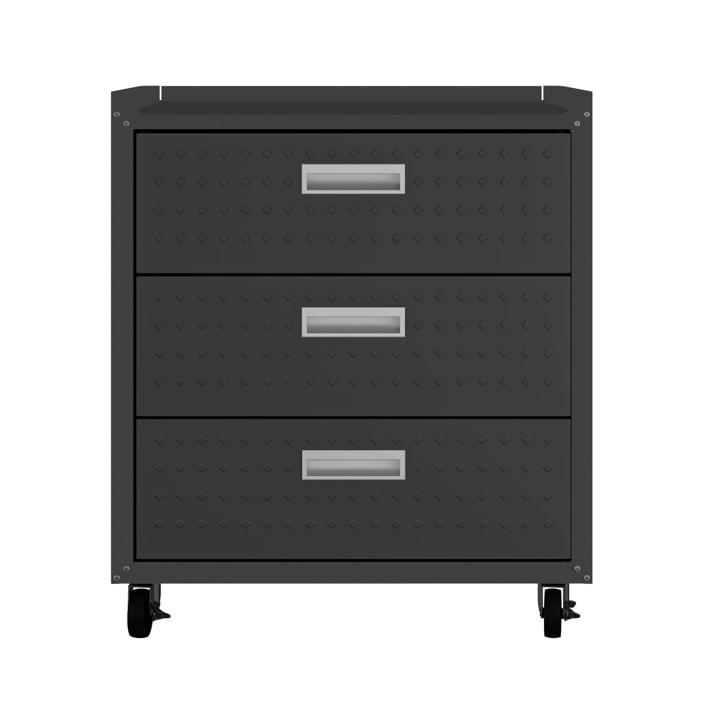 Manhattan Comfort Fortress 31.5-Inch Rolling Garage Tool Chest, 3-Drawer Lockable Mobile Storage Cabinet, Diamond-Textured Steel Utility Organizer with Wheels for Basement, Workshop in Charcoal Grey