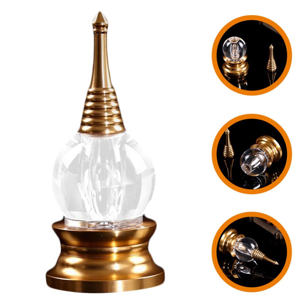 Angoily Alloy Crystal Tower Ornament Buddhist Stupa Statue Zen Meditation Decor for Home Office Shelf Display